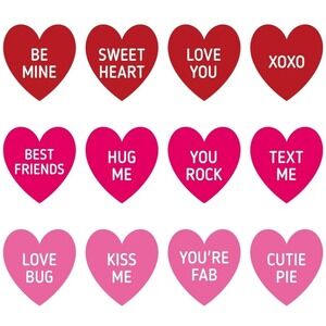 480pc Valentines Day Conversation Heart Stickers Red Pink 1.5in Bulk Kids Craft
